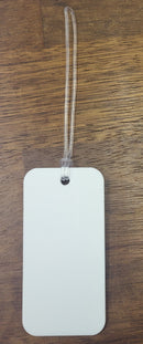 3mm White Acrylic Bag Tag with hole and bag tag loop 11cm x 5.5cm