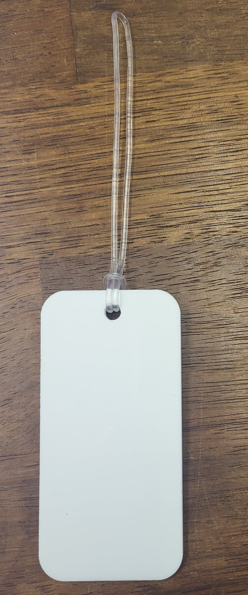 3mm White Acrylic Bag Tag with hole and bag tag loop 11cm x 5.5cm