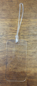 2mm clear Acrylic Bag Tag with hole and bag tag loop 11cm x 5.5cm