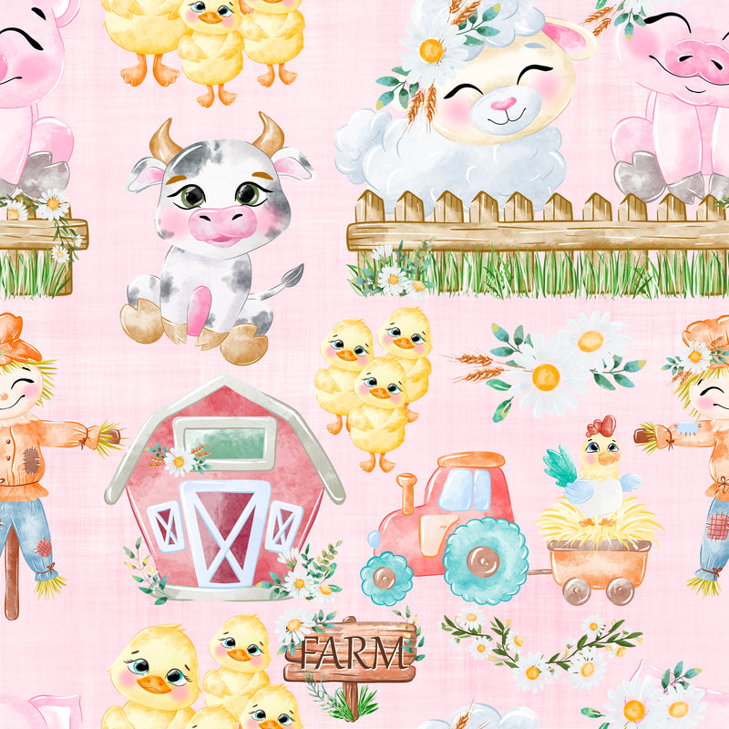 Pink Farm Animals Sublimation Printed Paper