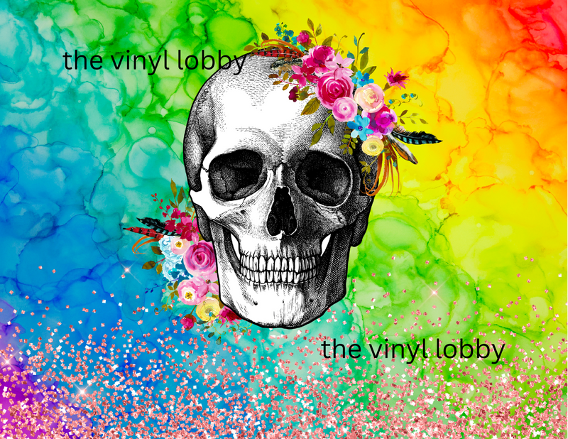 20oz Skinny Tumbler Printed Paper - Rainbow Skull