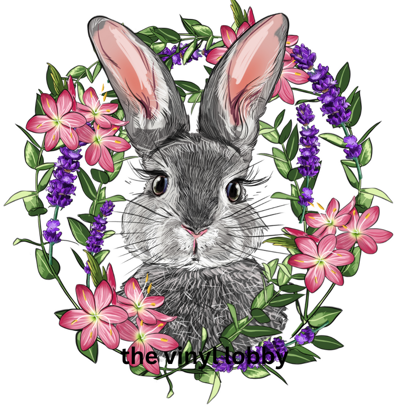 Easter Bunny with floral wreath Sublimation Print for kids t-shirts