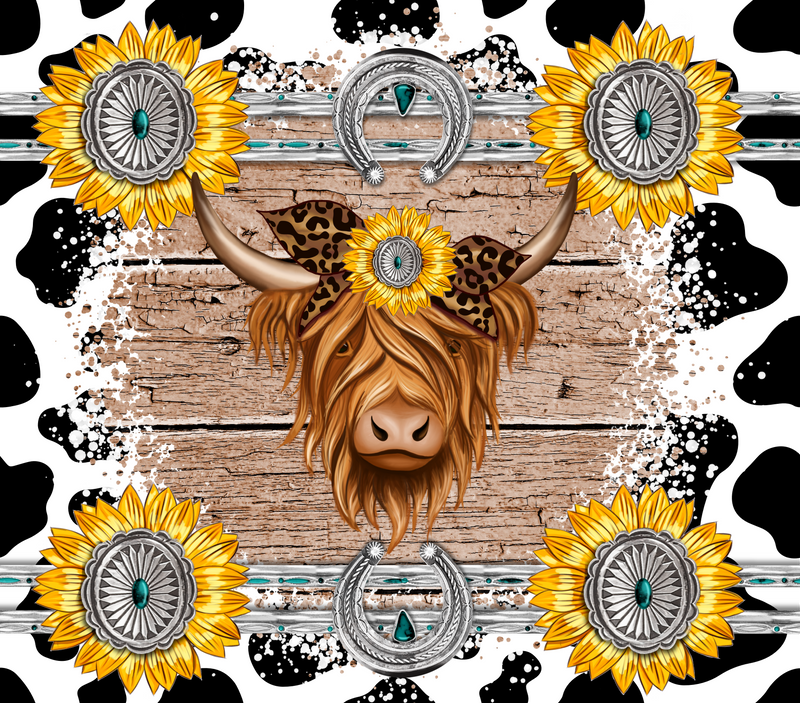 20oz Skinny Tumbler Printed Paper - Leopard Sunflower Highlander Cow