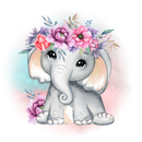 Baby Elephant with Flowrers Printed Paper