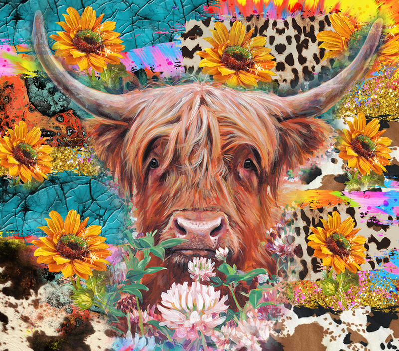 20oz Skinny Tumbler Printed Paper - Floral Highlander Cow