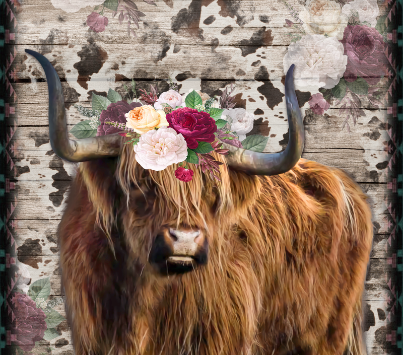 20oz Skinny Tumbler Printed Paper - Highlander Wood cow