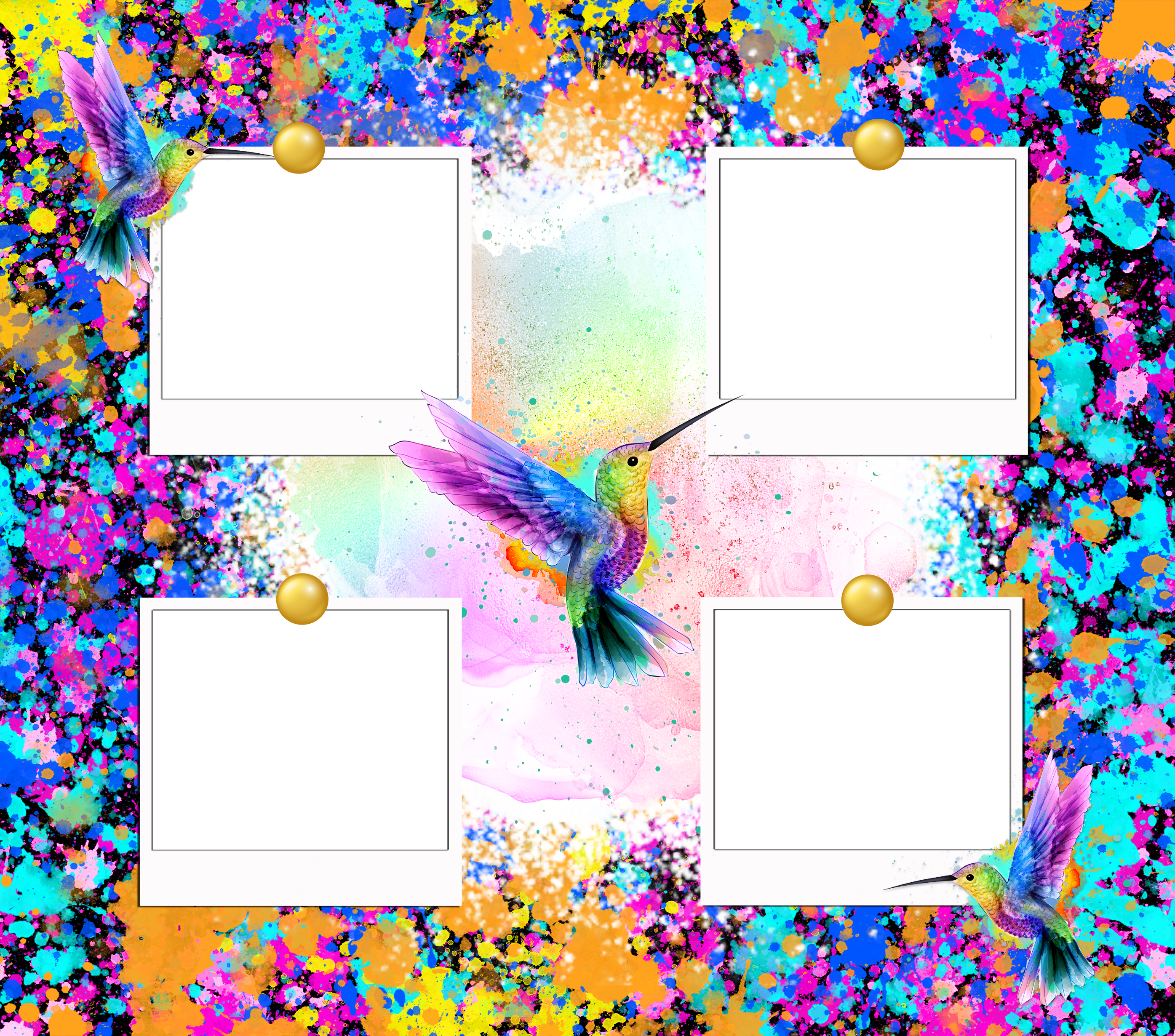 Humming Bird Template with 4 Photo's for 20oz Skinny Tumbler Printed P