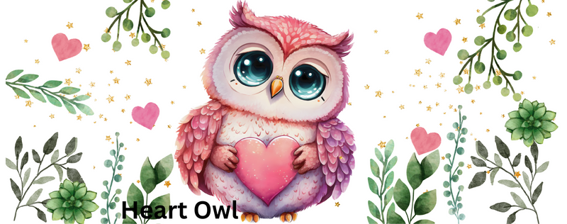 Pink Heart Owl Sublimation Paper for 11oz mug