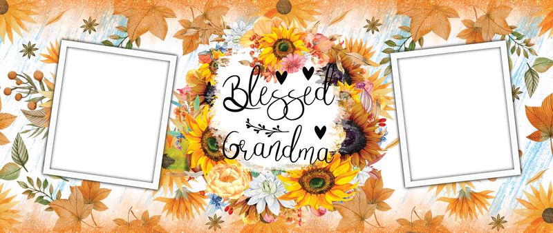 Sunflower Blessed Grandma Template with 2 Photos Printed Sublimation Paper for 11oz and 15oz Mugs