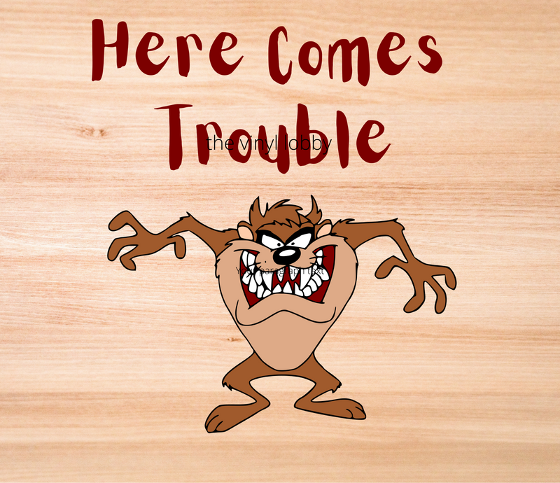20oz Skinny Tumbler Printed Paper - Here Comes Trouble