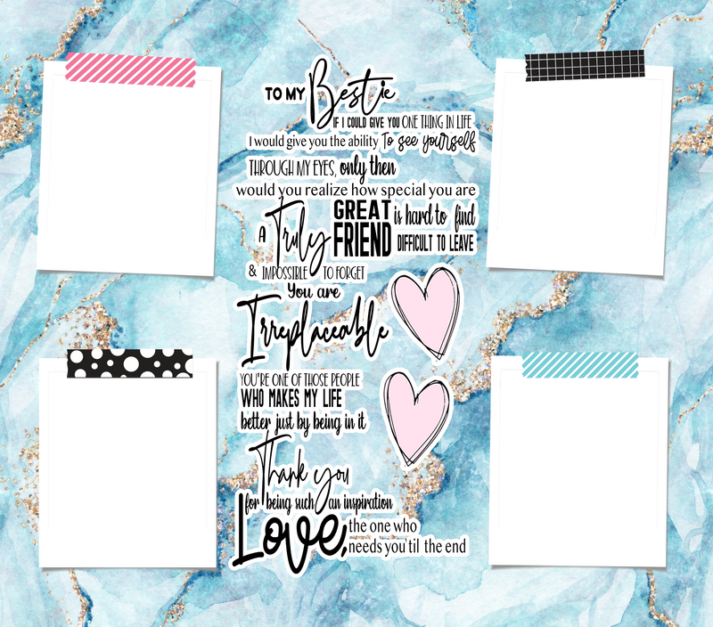 Bestie Template with 4 Photo's for 20oz Skinny Tumbler Printed Paper
