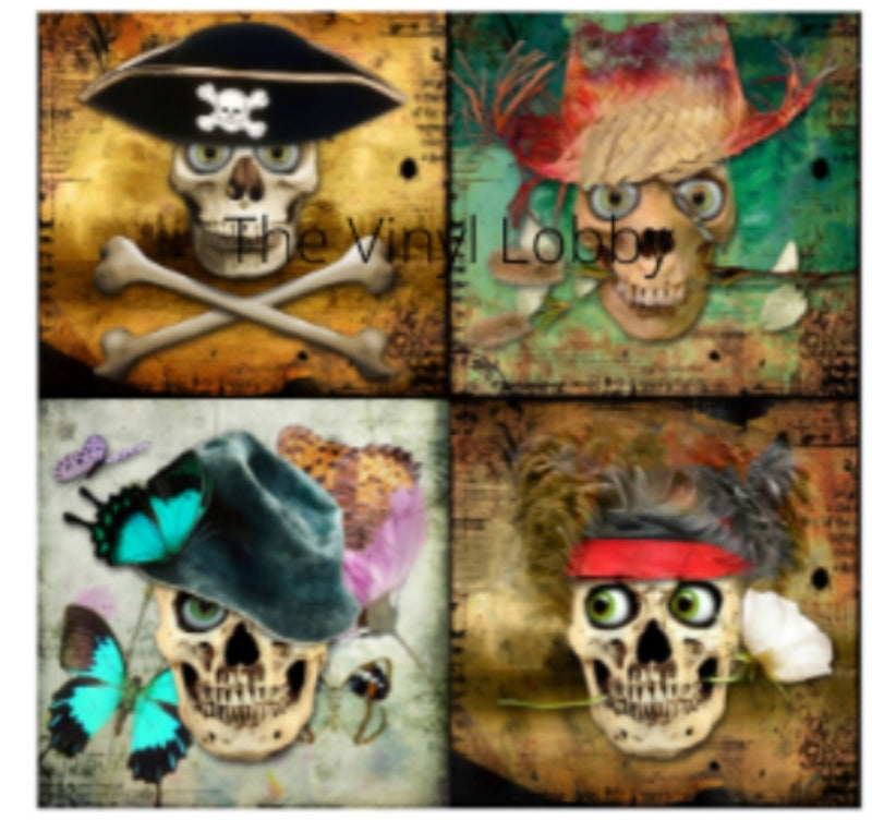 Skull In Hats Sublimation Coaster Prints 4 Per Pkt 4"x4"