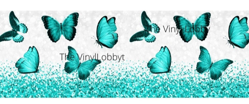 Teal Glitter Butterflies Printed Sublimation Paper for 11oz mug