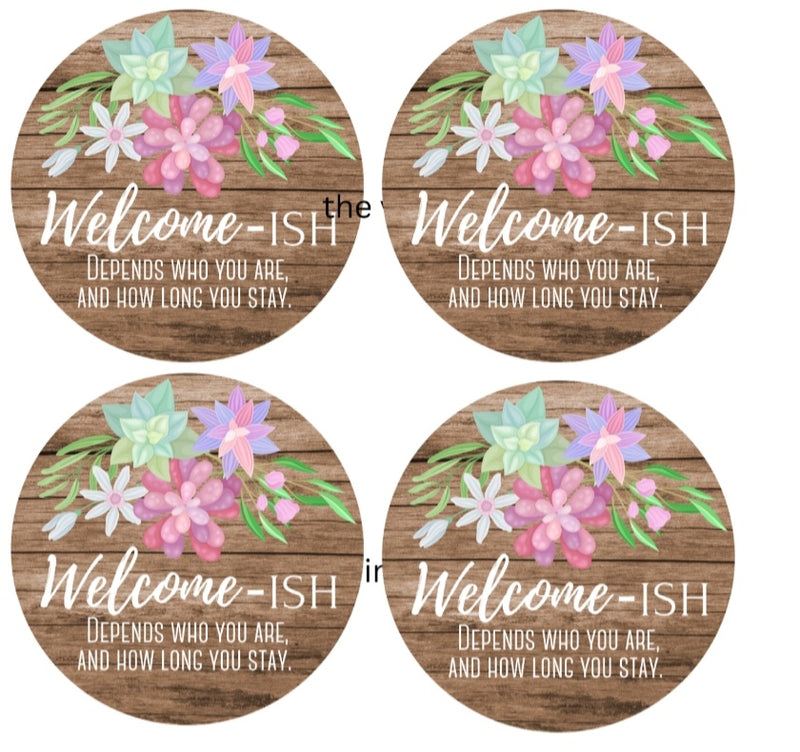 Welcome Round Coaster Sublimation Prints 4 Per Sheet