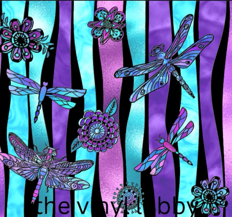 20oz Skinny Tumbler Printed Paper - Dragonflies stained Glass