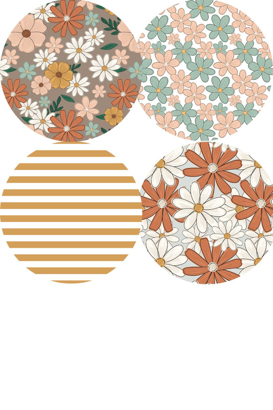 Flowers Pattern #2 Round Coaster Sublimation Prints 4 Per Sheet