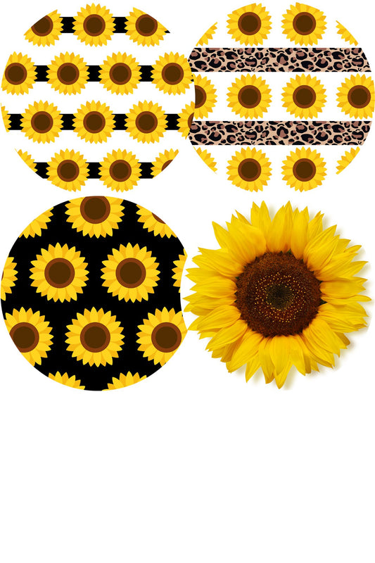 Sunflower Pattern #5 Round Coaster Sublimation Prints 4 Per Sheet