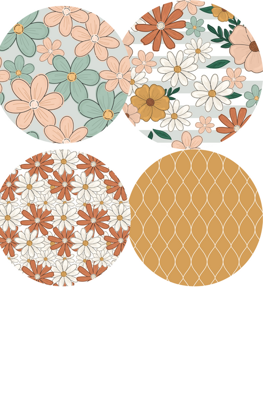 Flowers Pattern #3 Round Coaster Sublimation Prints 4 Per Sheet