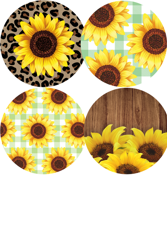 Sunflower Pattern #2 Round Coaster Sublimation Prints 4 Per Sheet