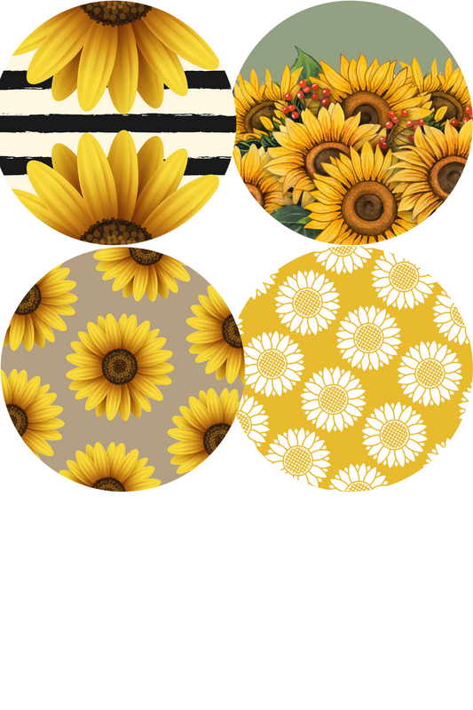 Sunflower Pattern #3 Round Coaster Sublimation Prints 4 Per Sheet