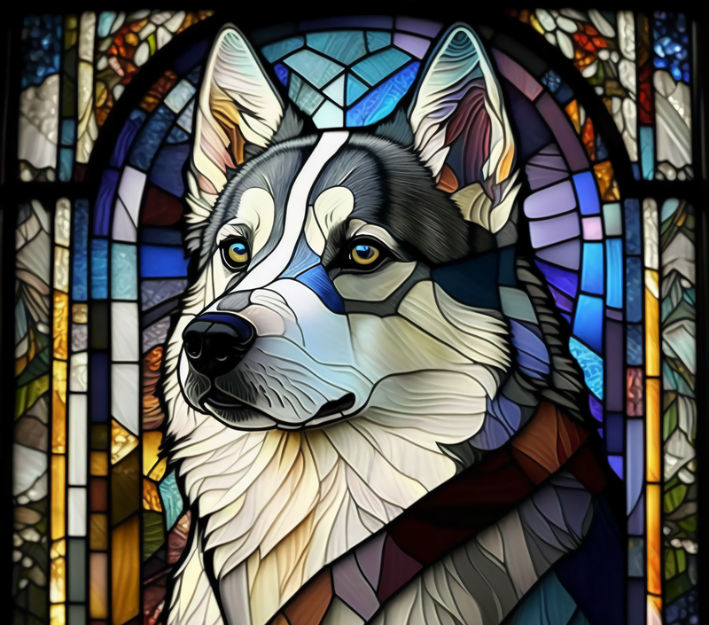 Stained Glass Black and White Husky 20oz Skinny Tumbler Printed Paper