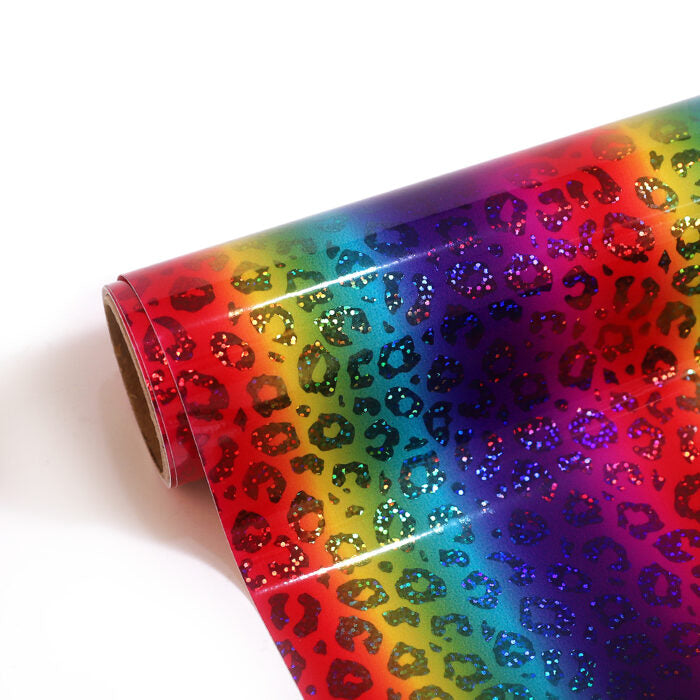 Holographic Foil Permanent Self Adhesive Vinyl- Rainbow Leopard 30cm x 30cm