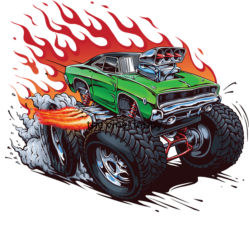 Fire Monster Truck Sublimation Print for kids t-shirts