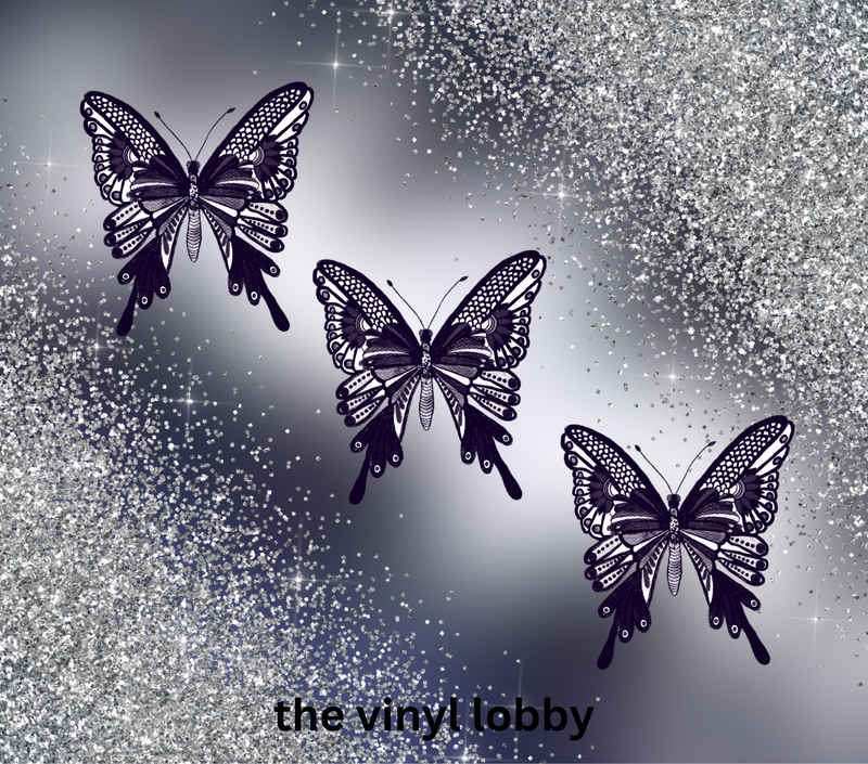 Silver Glitter Butterflies 20oz Skinny Tumbler Printed Paper
