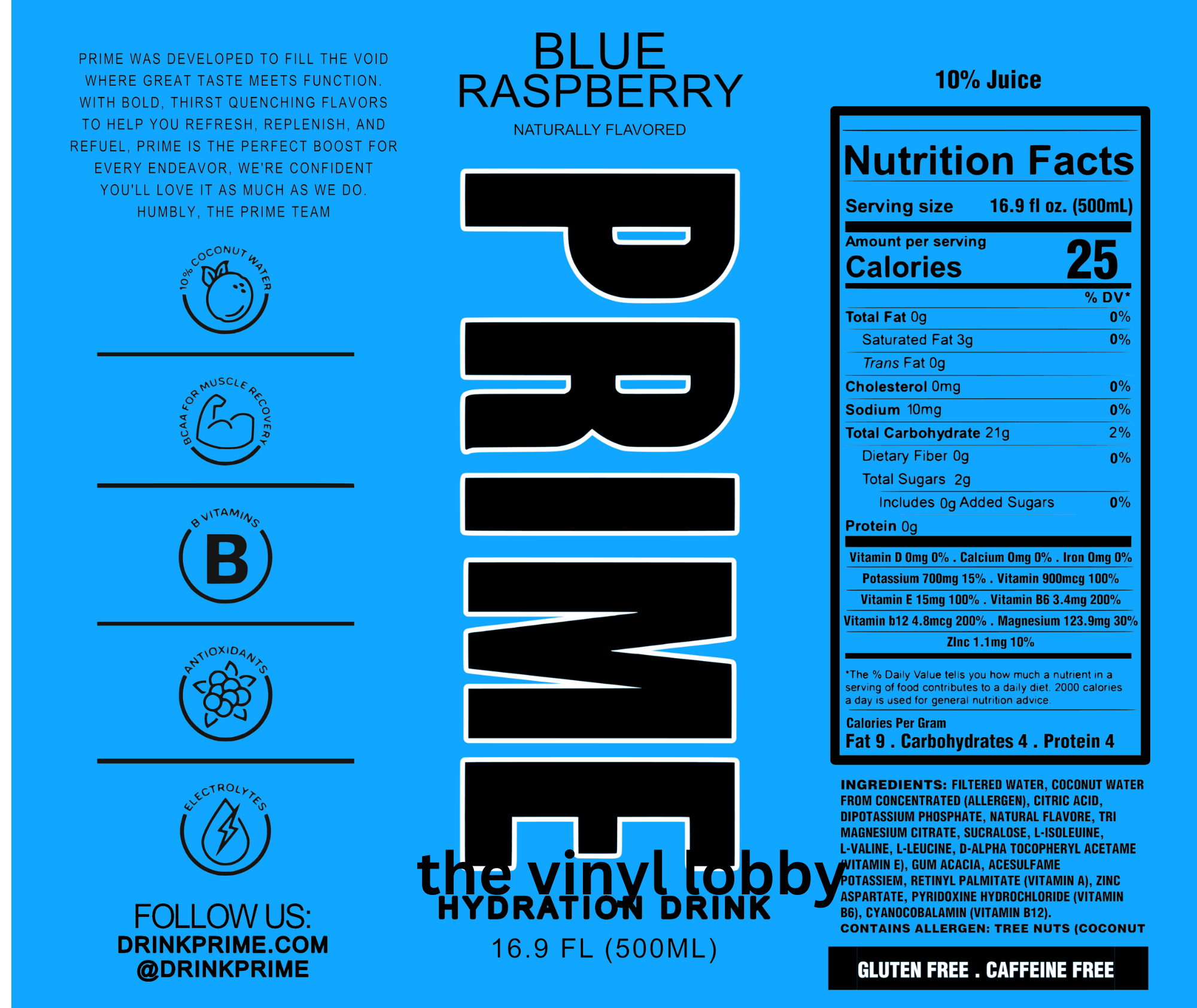 Prime Blue Raspberry 20oz Skinny Tumbler Printed Paper