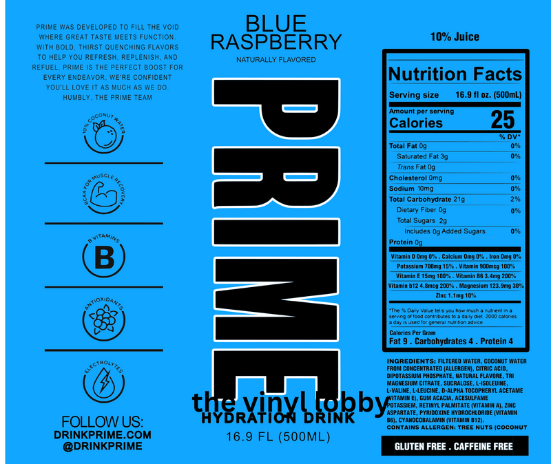Prime Blue Raspberry 20oz Skinny Tumbler Printed Paper