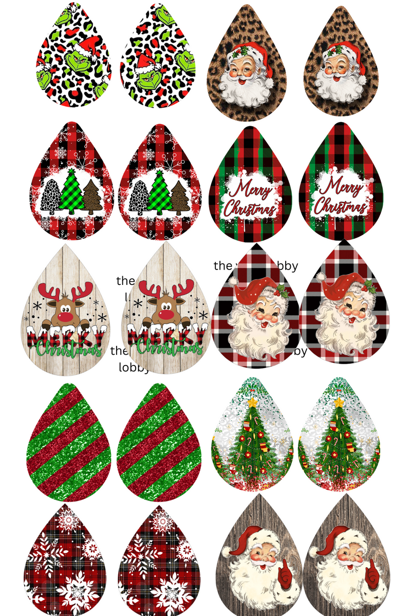 Christmas Sublimation Tear Drop Earring Prints 20 prints per page Design 1