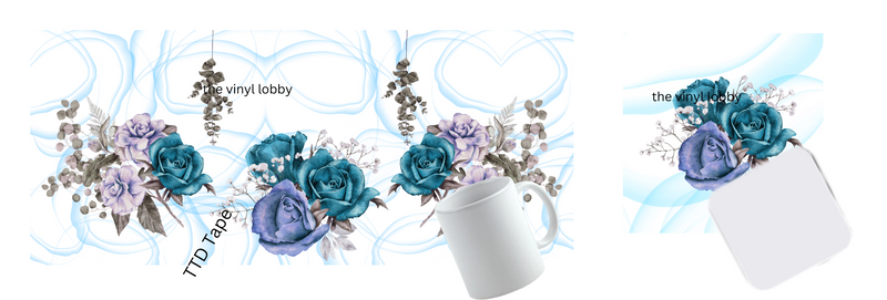 Sublimation Mug Print with Coaster Print - Teal Roses